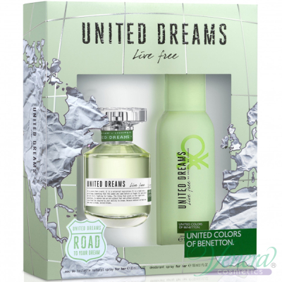 Benetton United Dreams Live Free Set (EDT 80ml + Deo Spray 150ml) pentru Femei Women's Gift sets