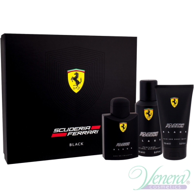 Ferrari Scuderia Ferrari Black Set (EDT 125ml + Deo Spray 150ml + SG 150ml) pentru Bărbați Men's Gift sets