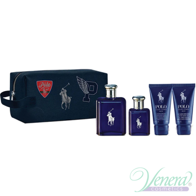 Ralph Lauren Polo Blue Set (EDT 125ml + EDT 40ml + H&B Wash 50ml + AS Balm 50ml)  pentru Bărbați Seturi